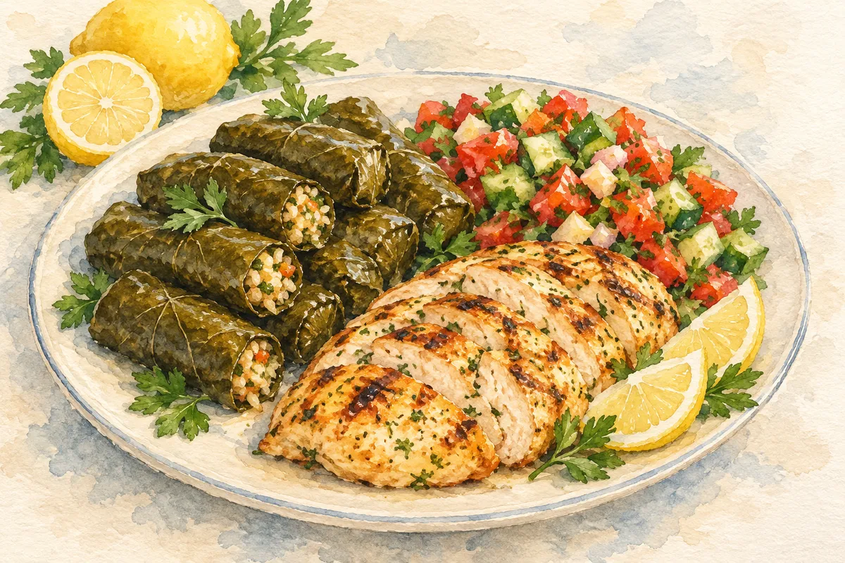 Warak Enab with Lemon Chicken Salad