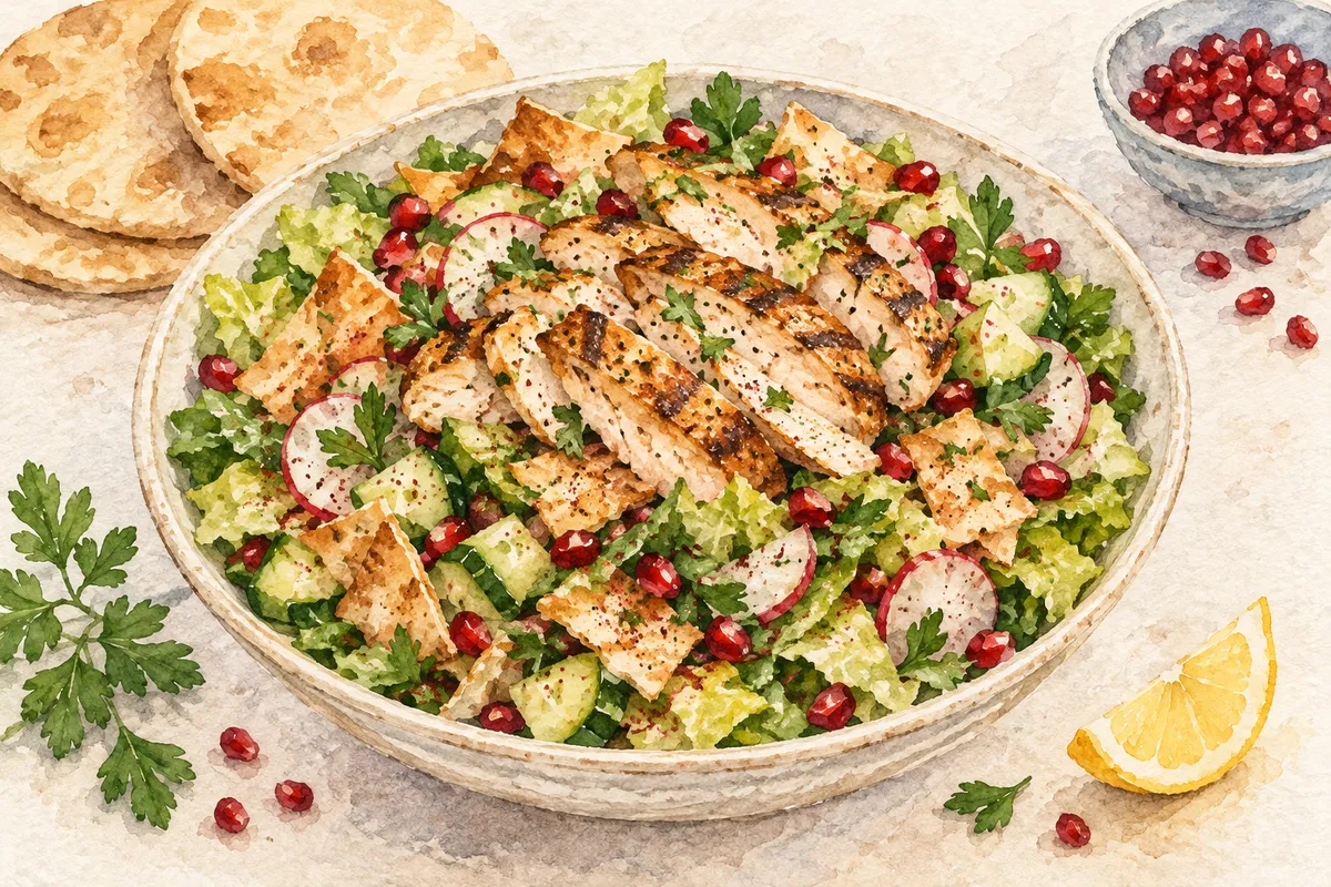 Fattoush with Grilled Chicken and Pomegranate