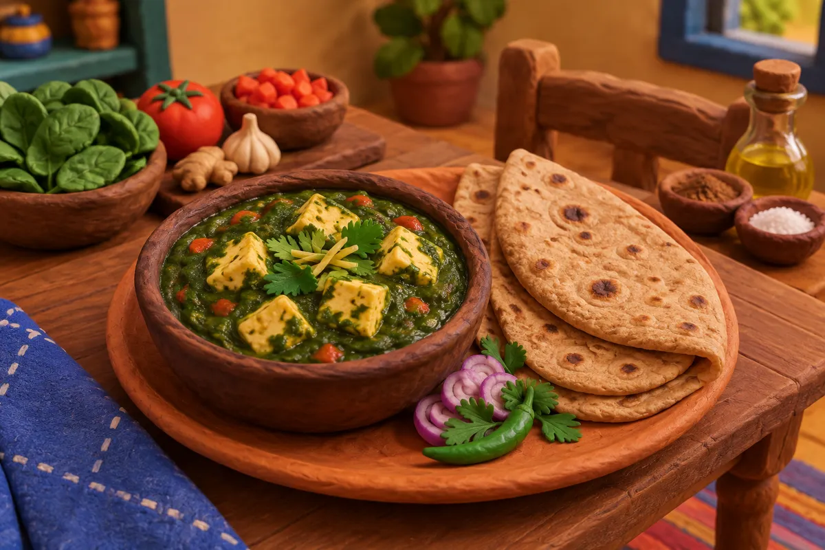Palak Paneer with Whole-Wheat Roti