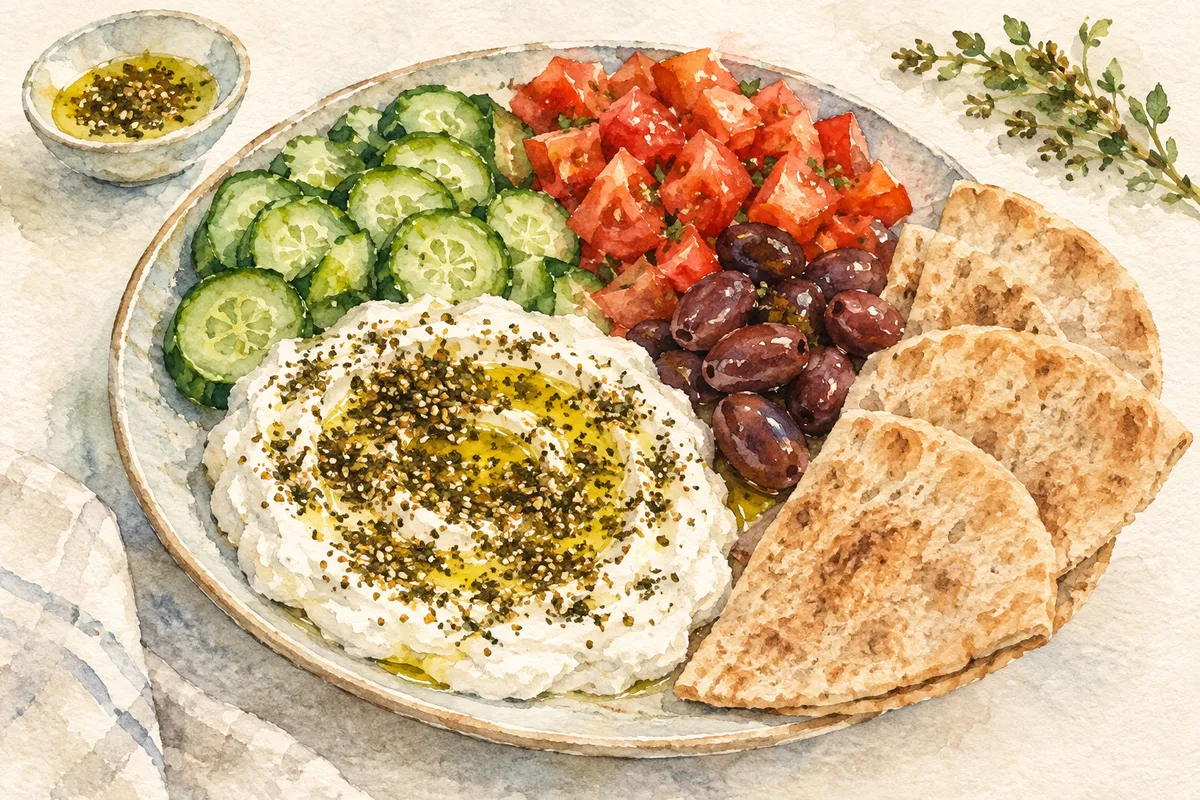 Labneh, Za'atar, and Vegetable Breakfast Plate