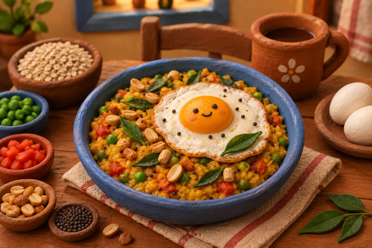 Masala Oats with Fried Egg