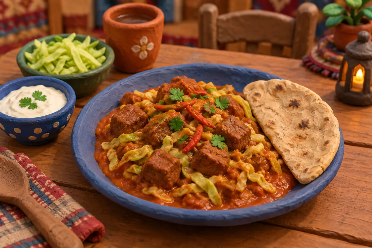 Rogan Josh-Style Lamb with Cabbage