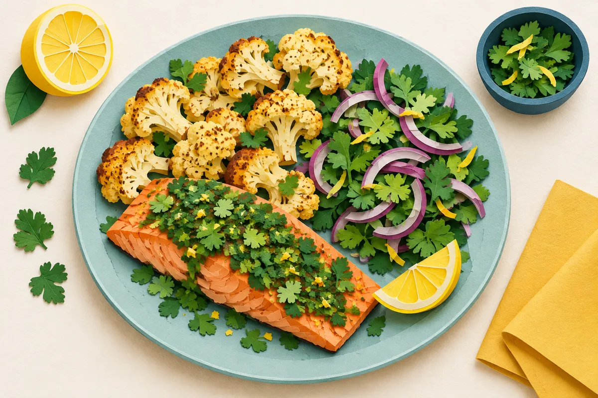 Chermoula Baked Salmon with Roasted Cauliflower