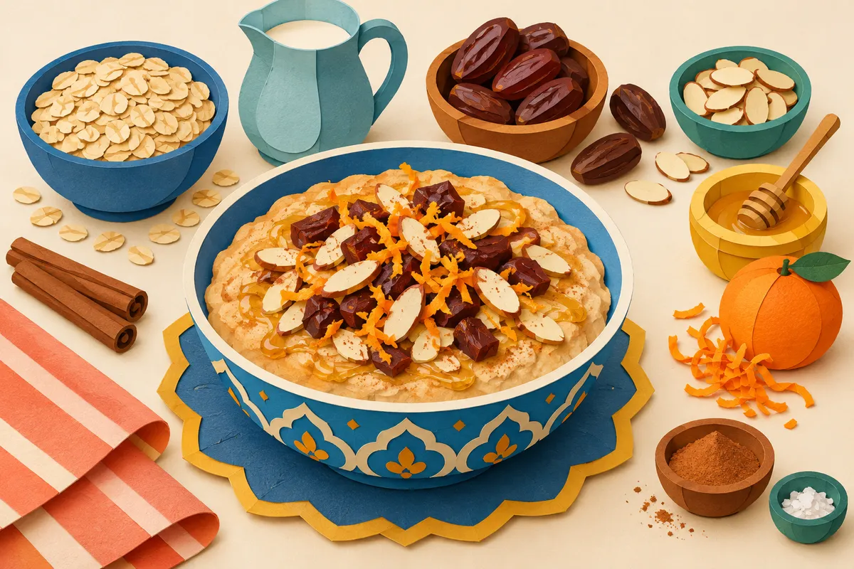 Rghaif-Style Oatmeal with Dates and Almonds