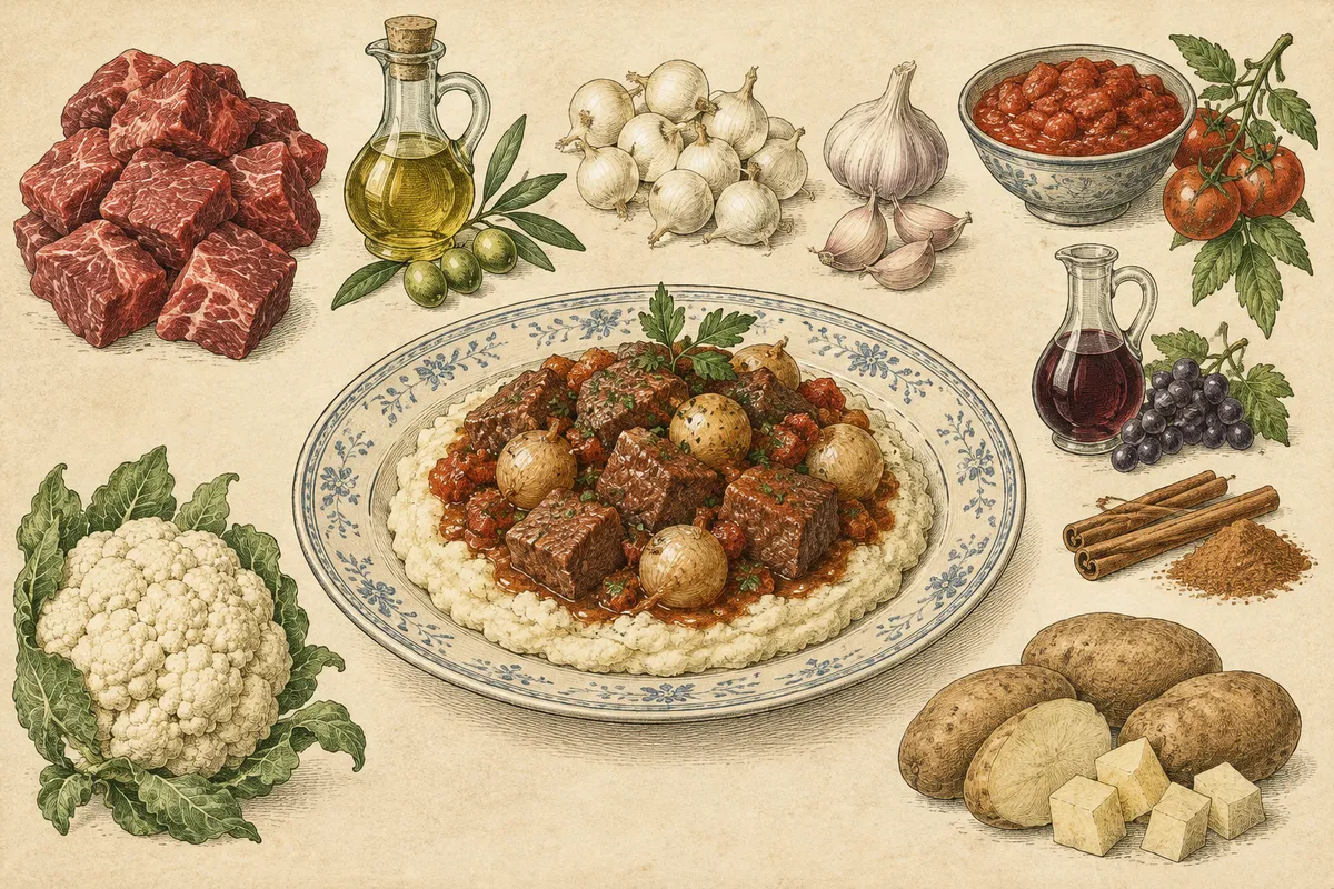 Beef Stifado with Cauliflower Mash