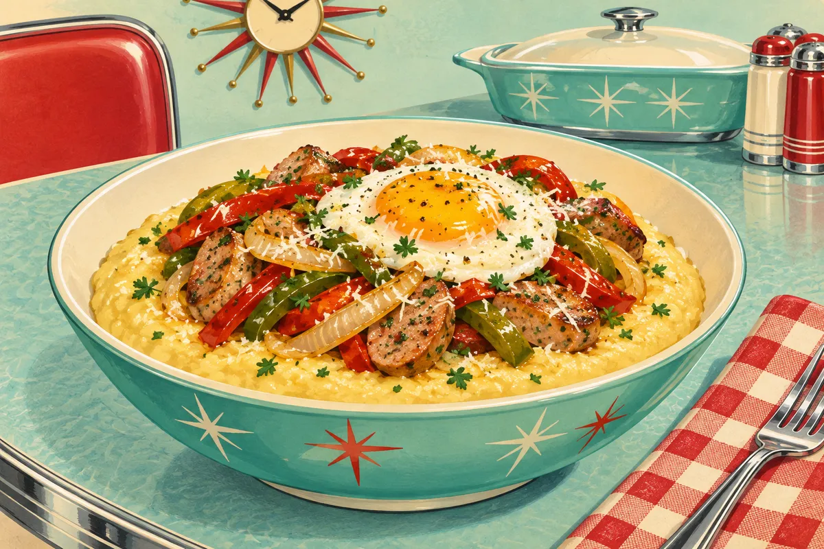 Polenta Breakfast Bowl with Sausage and Peppers