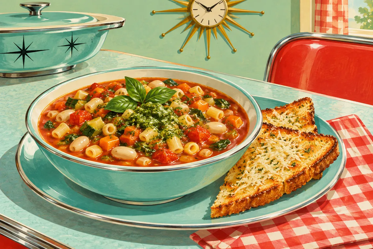Minestrone with Pesto and Parmesan Toast