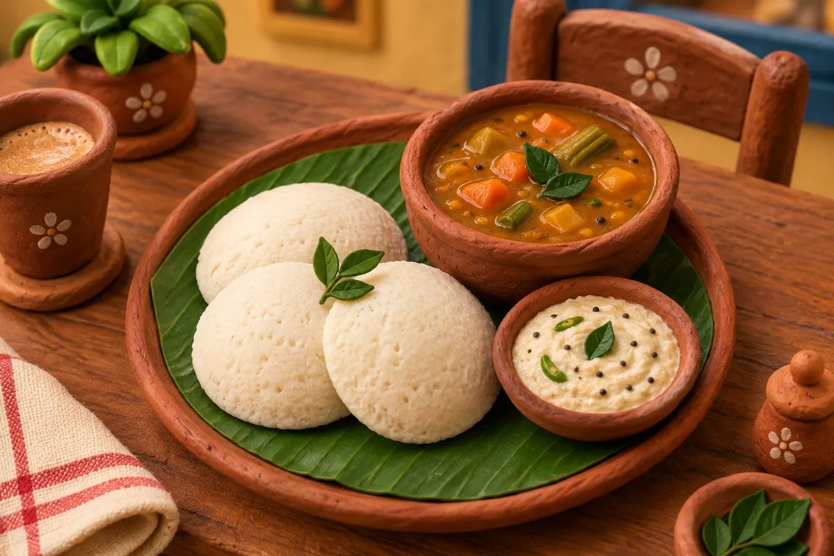 Idli Sambar with Coconut Chutney