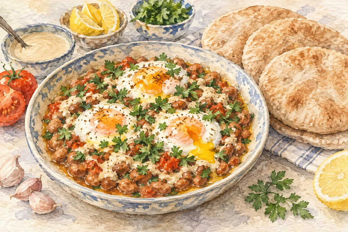 Ful Medames with Eggs and Pita