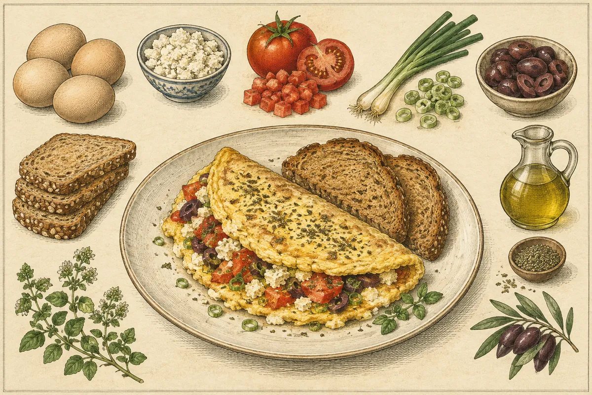 Tomato Feta Omelet with Olives
