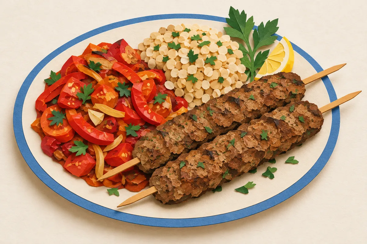 Turkey Kefta Skewers with Taktouka