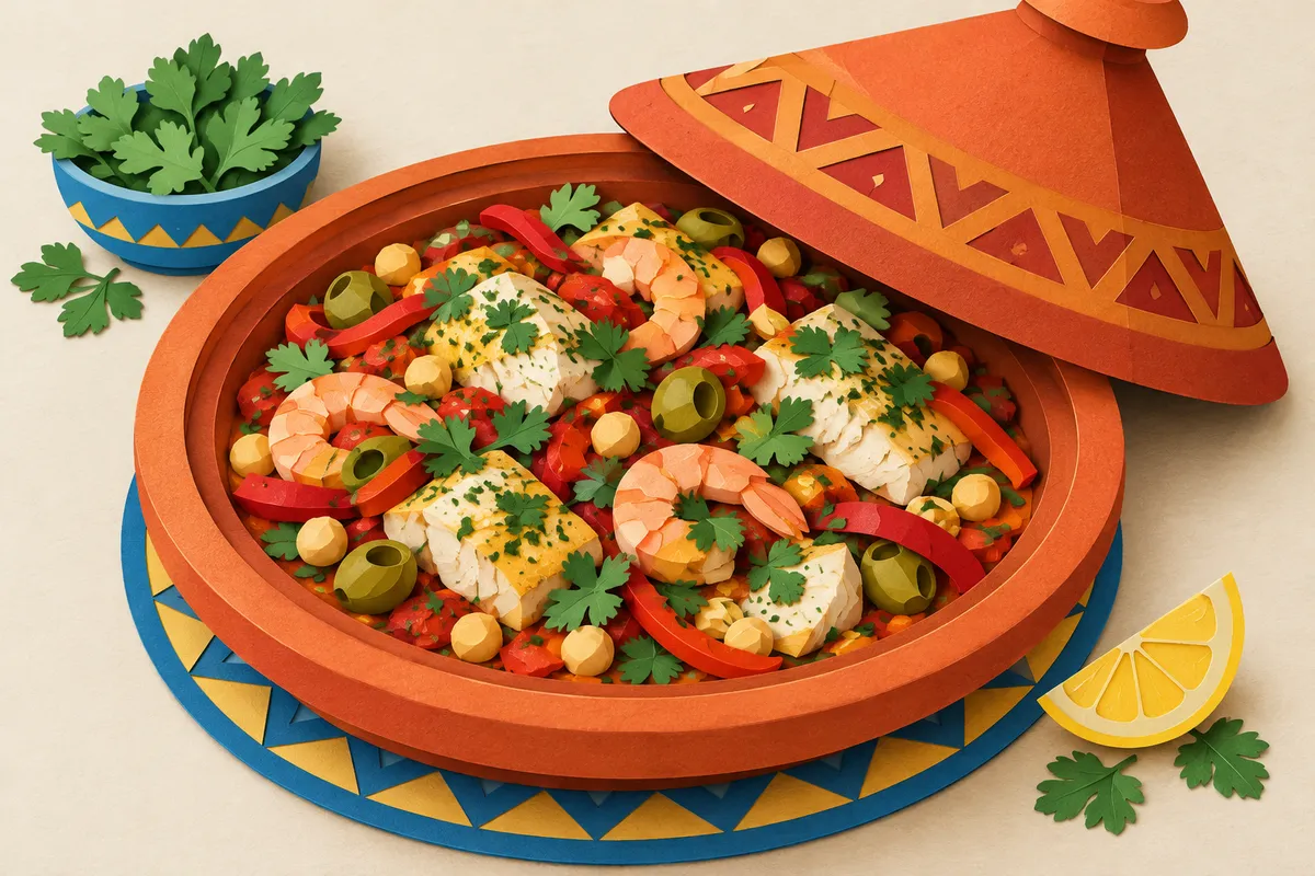 Seafood Chermoula Tagine with Tomatoes