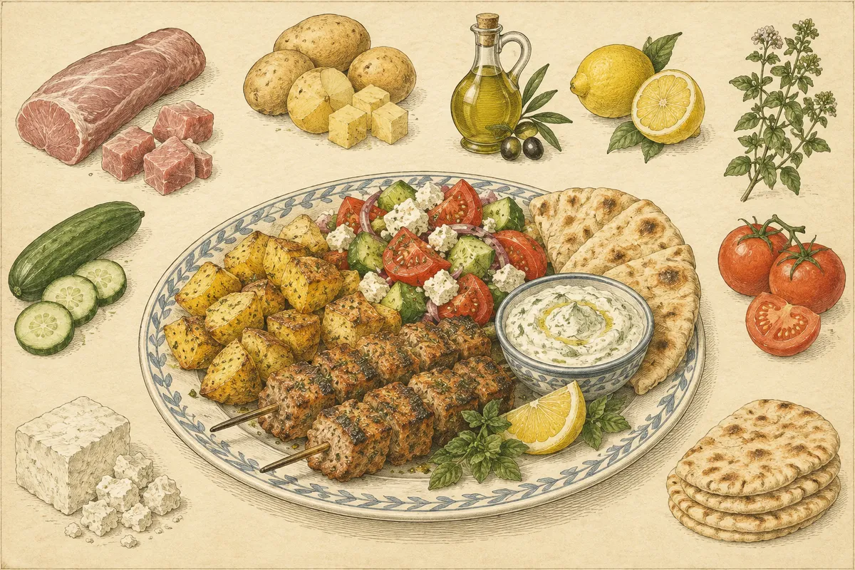Pork Souvlaki with Village Salad