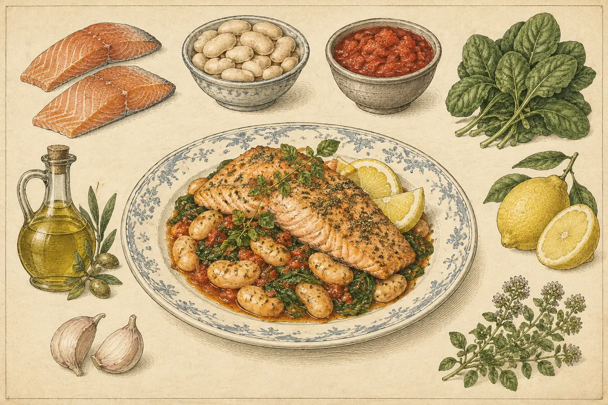 Herbed Salmon with Gigantes Beans