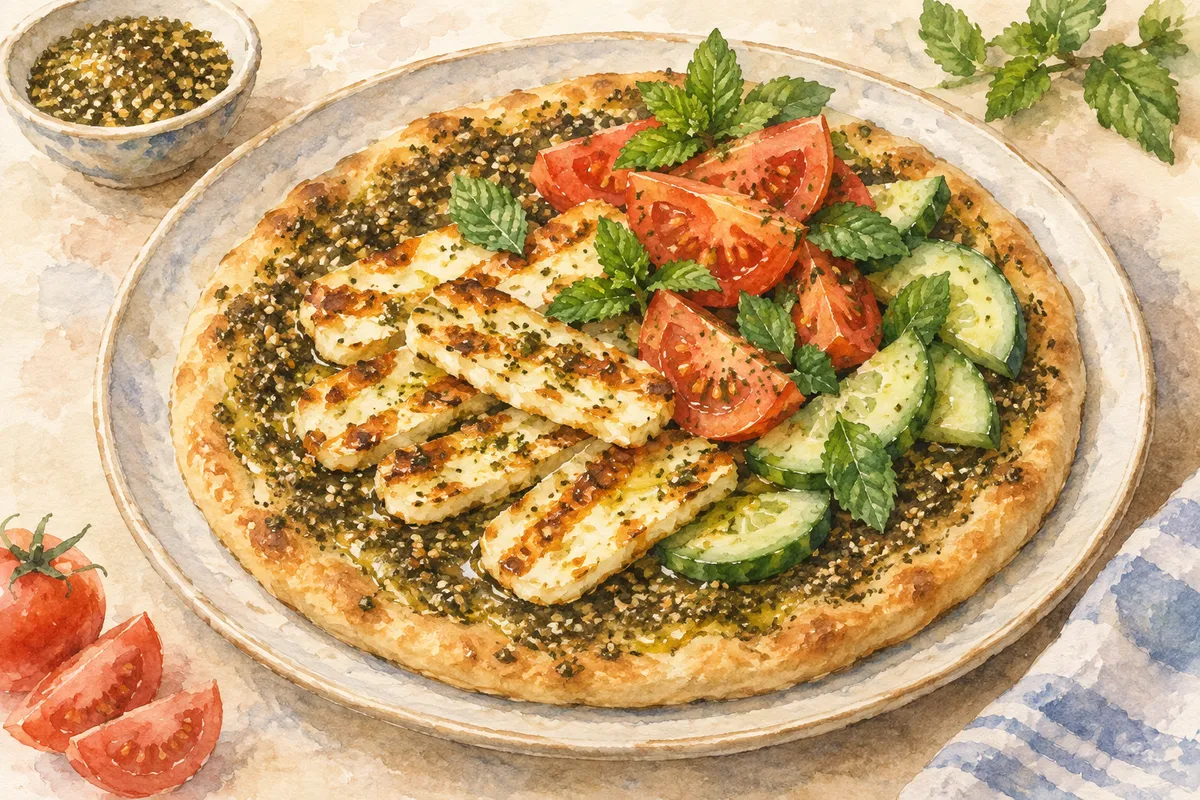 Manakish Za'atar with Halloumi and Tomatoes